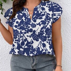 Floral Print Butterfly Sleeve Blouse